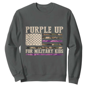 Purple Up For Military Kids Sweatshirt Military Child Month USA Flag Camouflage TS02 Dark Heather Print Your Wear
