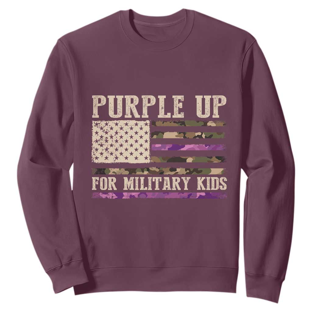 Purple Up For Military Kids Sweatshirt Military Child Month USA Flag Camouflage TS02 Maroon Print Your Wear