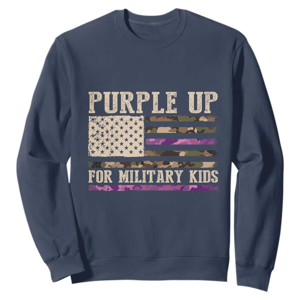 Purple Up For Military Kids Sweatshirt Military Child Month USA Flag Camouflage TS02 Navy Print Your Wear