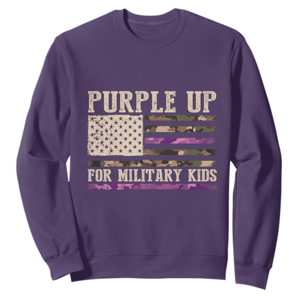 Purple Up For Military Kids Sweatshirt Military Child Month USA Flag Camouflage TS02 Purple Print Your Wear