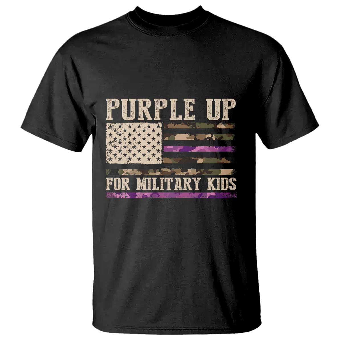 Purple Up For Military Kids T Shirt Military Child Month USA Flag Camouflage TS02 Black Print Your Wear