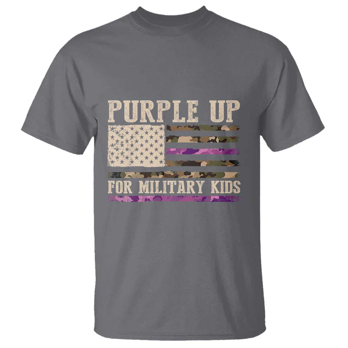 Purple Up For Military Kids T Shirt Military Child Month USA Flag Camouflage TS02 Charcoal Print Your Wear