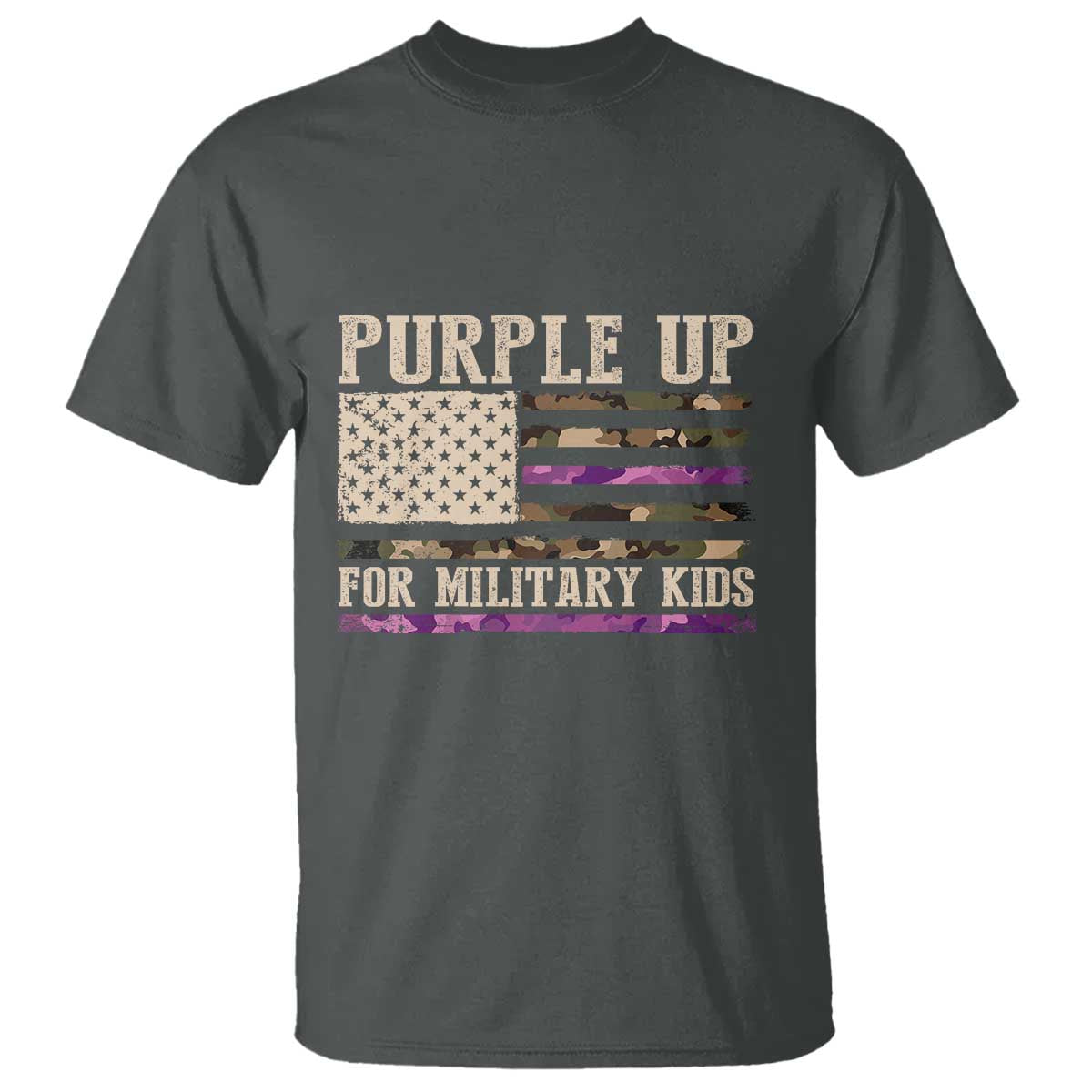 Purple Up For Military Kids T Shirt Military Child Month USA Flag Camouflage TS02 Dark Heather Print Your Wear