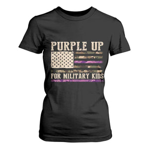 Purple Up For Military Kids T Shirt For Women Military Child Month USA Flag Camouflage TS02 Black Print Your Wear