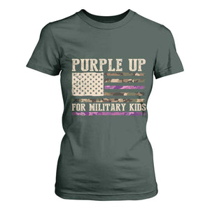 Purple Up For Military Kids T Shirt For Women Military Child Month USA Flag Camouflage TS02 Dark Forest Green Print Your Wear