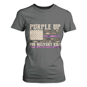 Purple Up For Military Kids T Shirt For Women Military Child Month USA Flag Camouflage TS02 Dark Heather Print Your Wear