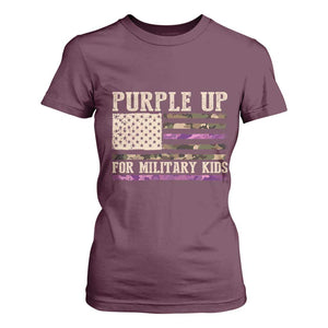 Purple Up For Military Kids T Shirt For Women Military Child Month USA Flag Camouflage TS02 Maroon Print Your Wear