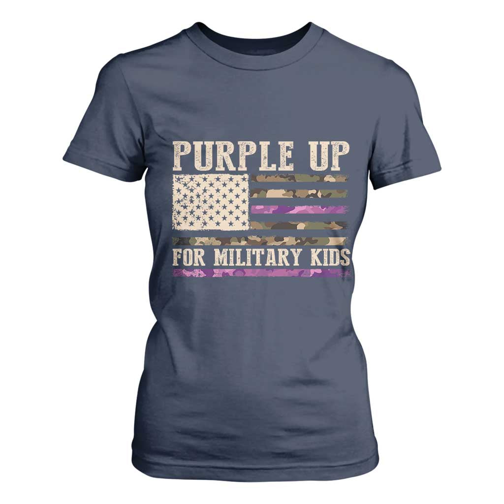 Purple Up For Military Kids T Shirt For Women Military Child Month USA Flag Camouflage TS02 Navy Print Your Wear
