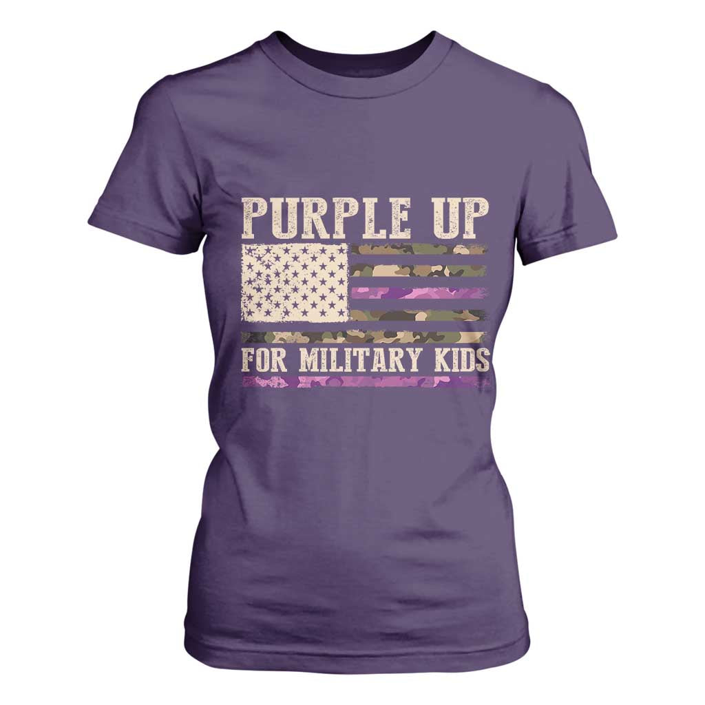 Purple Up For Military Kids T Shirt For Women Military Child Month USA Flag Camouflage TS02 Purple Print Your Wear