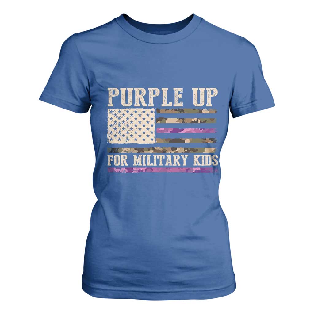 Purple Up For Military Kids T Shirt For Women Military Child Month USA Flag Camouflage TS02 Royal Blue Print Your Wear