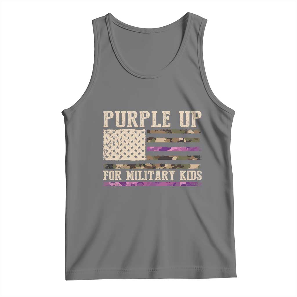 Purple Up For Military Kids Tank Top Military Child Month USA Flag Camouflage TS02 Black Heather Print Your Wear