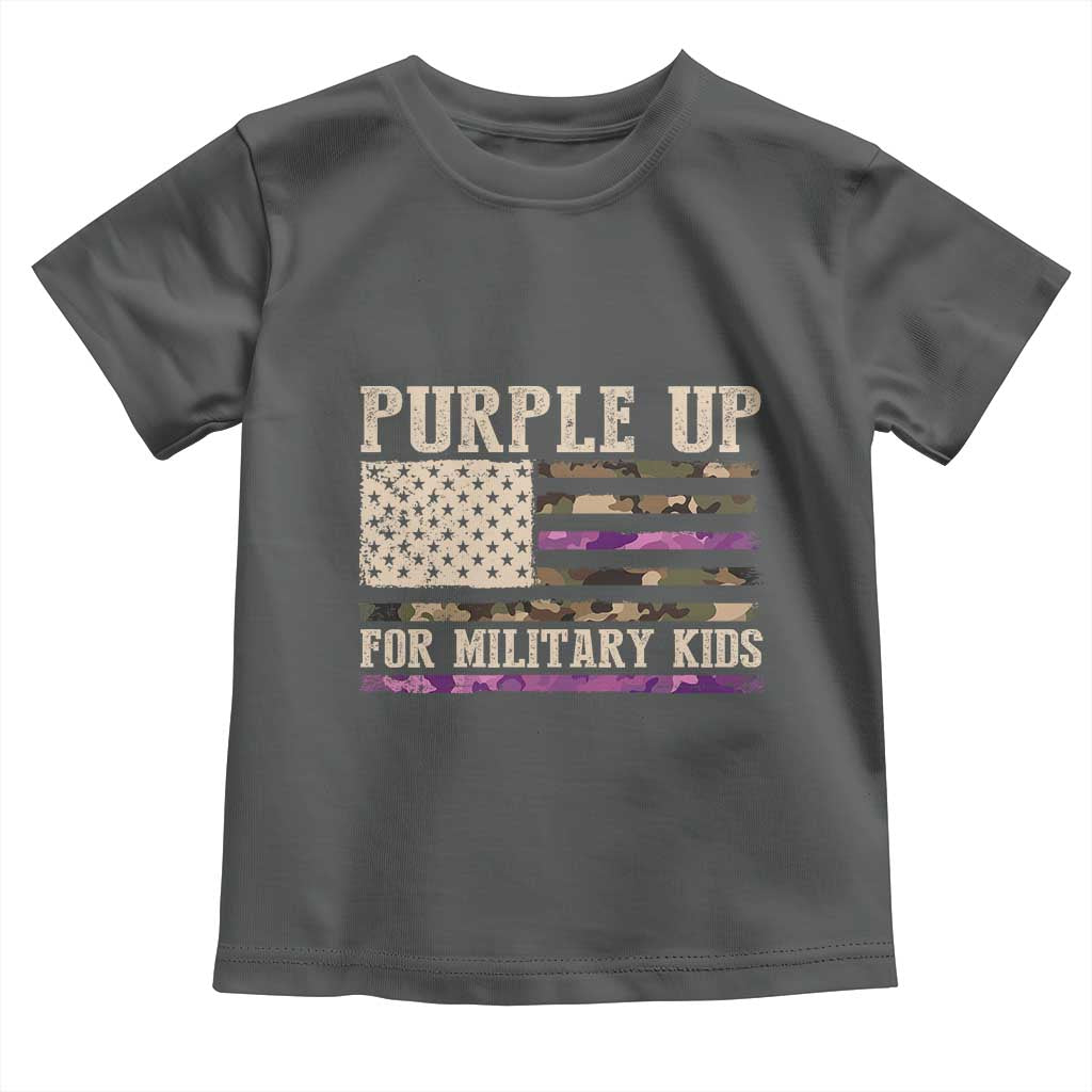 Purple Up For Military Kids Toddler T Shirt Military Child Month USA Flag Camouflage TS02 Dark Heather Print Your Wear