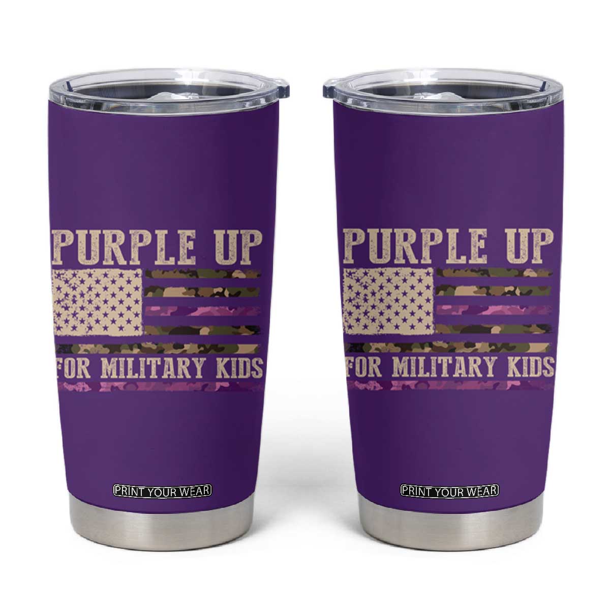 Purple Up For Military Kids Tumbler Cup Military Child Month USA Flag Camouflage TS02 Purple Print Your Wear