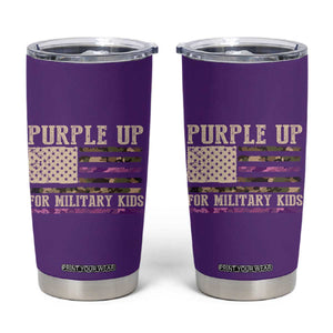 Purple Up For Military Kids Tumbler Cup Military Child Month USA Flag Camouflage TS02 Purple Print Your Wear