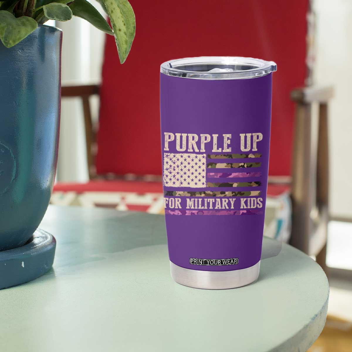 Purple Up For Military Kids Tumbler Cup Military Child Month USA Flag Camouflage TS02 Print Your Wear