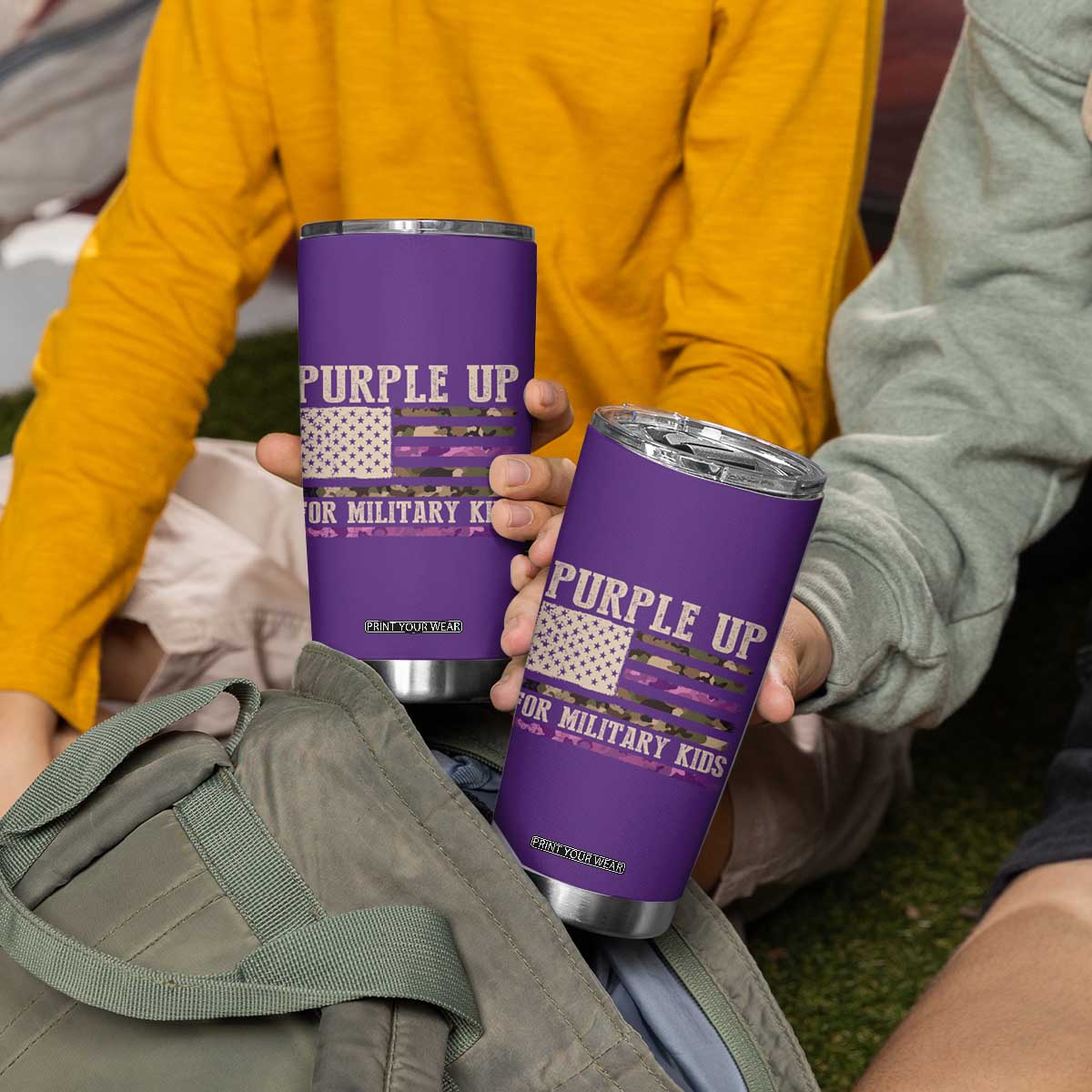 Purple Up For Military Kids Tumbler Cup Military Child Month USA Flag Camouflage TS02 Print Your Wear