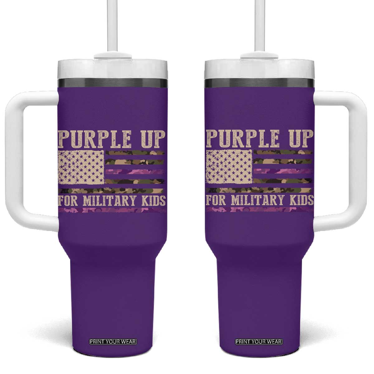 Purple Up For Military Kids Tumbler With Handle Military Child Month USA Flag Camouflage TS02 One Size: 40 oz Purple Print Your Wear