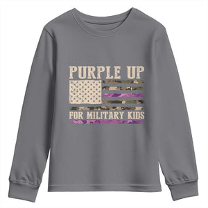 Purple Up For Military Kids Youth Sweatshirt Military Child Month USA Flag Camouflage TS02 Charcoal Print Your Wear