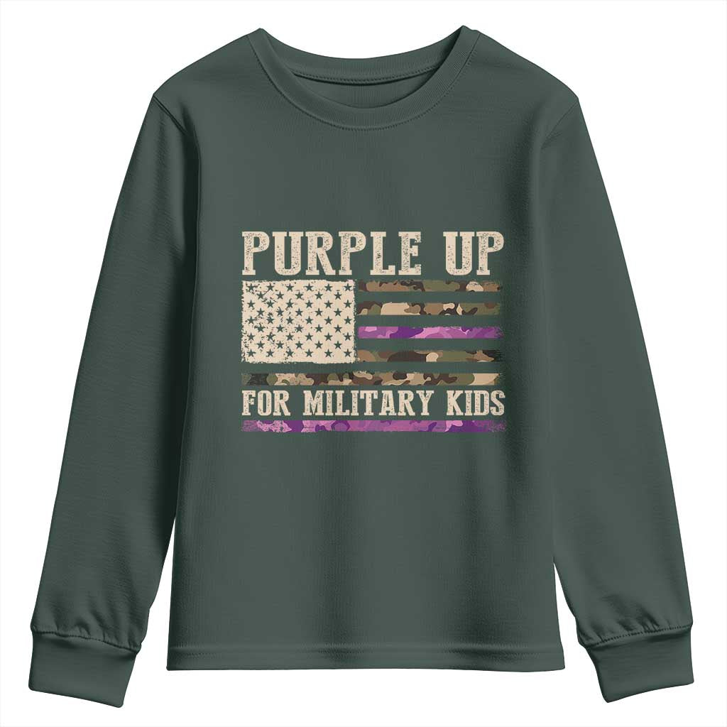 Purple Up For Military Kids Youth Sweatshirt Military Child Month USA Flag Camouflage TS02 Dark Forest Green Print Your Wear
