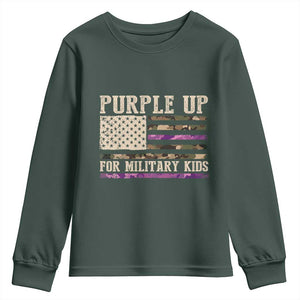Purple Up For Military Kids Youth Sweatshirt Military Child Month USA Flag Camouflage TS02 Dark Forest Green Print Your Wear