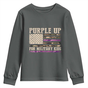 Purple Up For Military Kids Youth Sweatshirt Military Child Month USA Flag Camouflage TS02 Dark Heather Print Your Wear