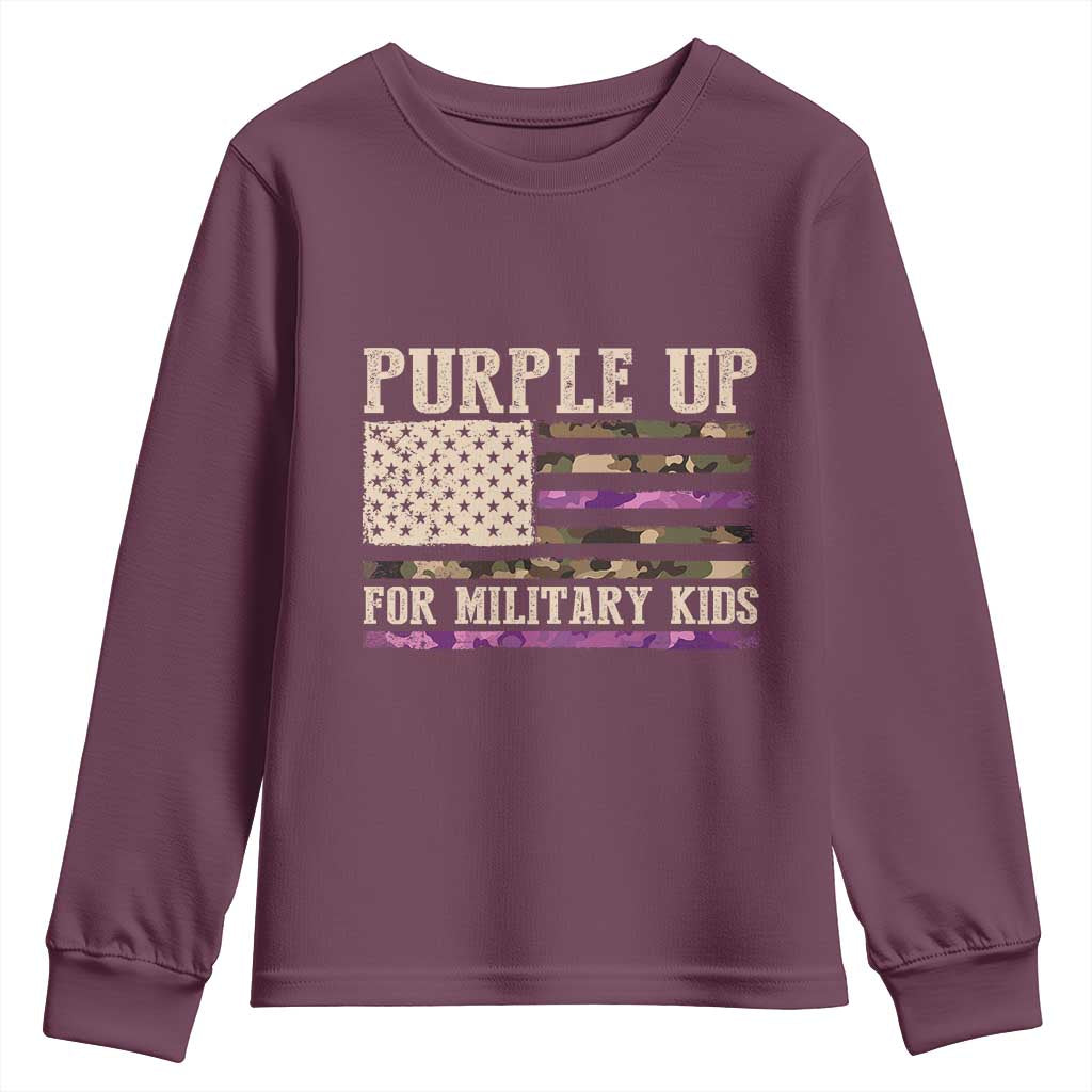 Purple Up For Military Kids Youth Sweatshirt Military Child Month USA Flag Camouflage TS02 Maroon Print Your Wear