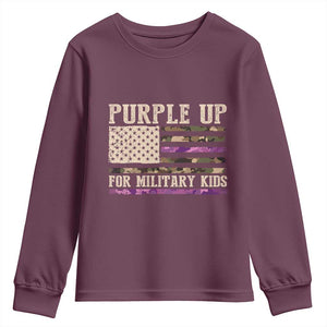 Purple Up For Military Kids Youth Sweatshirt Military Child Month USA Flag Camouflage TS02 Maroon Print Your Wear