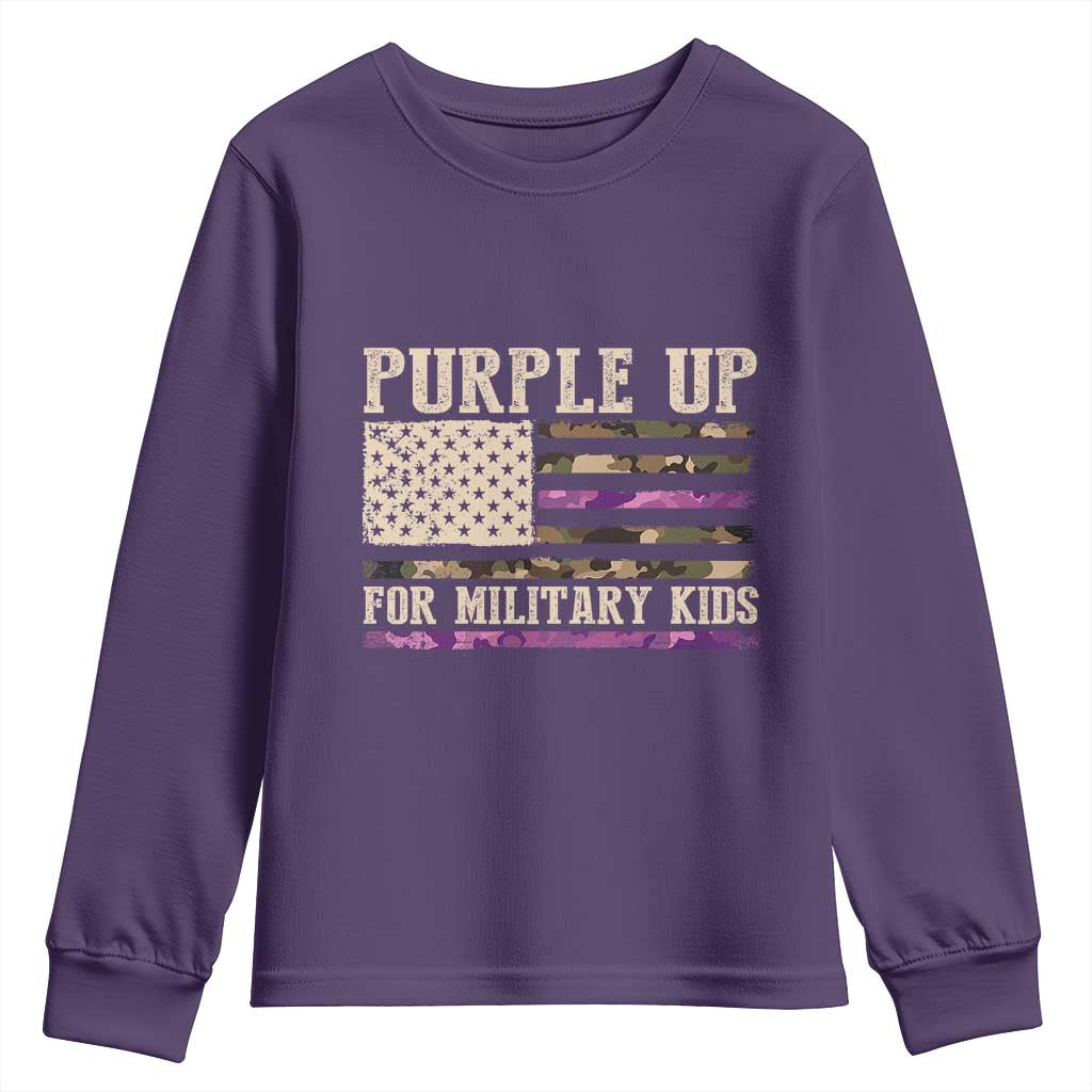 Purple Up For Military Kids Youth Sweatshirt Military Child Month USA Flag Camouflage TS02 Purple Print Your Wear