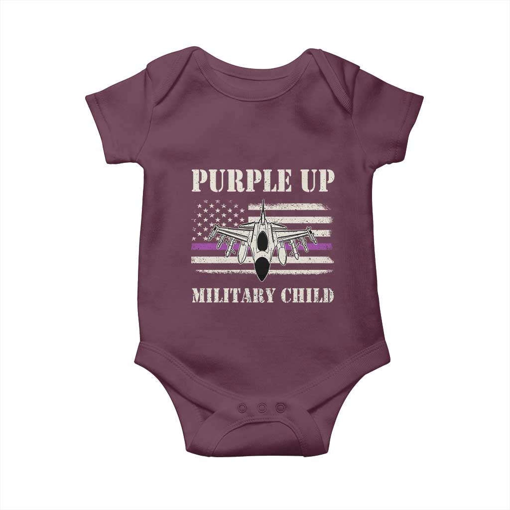 Purple Up For Military Kids Baby Onesie Month of Military Child Kids Air Force US Flag TS02 Maroon Print Your Wear