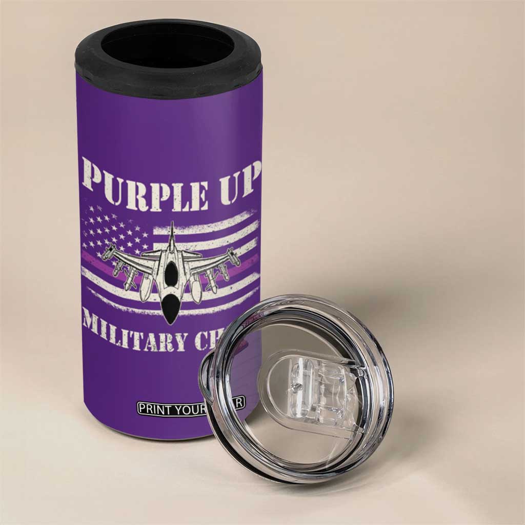 Purple Up For Military Kids 4 in 1 Can Cooler Tumbler Month of Military Child Kids Air Force US Flag TS02 Print Your Wear