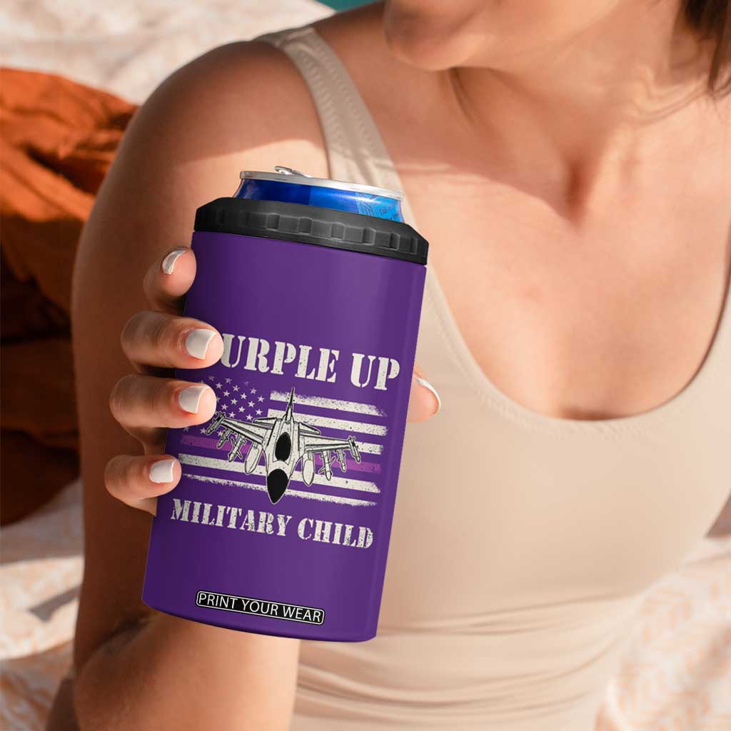 Purple Up For Military Kids 4 in 1 Can Cooler Tumbler Month of Military Child Kids Air Force US Flag TS02 Print Your Wear