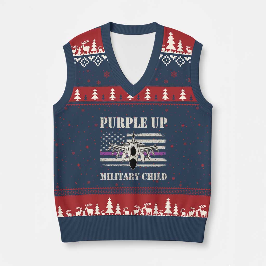Purple Up For Military Kids V-Neck Knit Sweater Vest Month of Military Child Kids Air Force US Flag TS02 Navy Red Print Your Wear