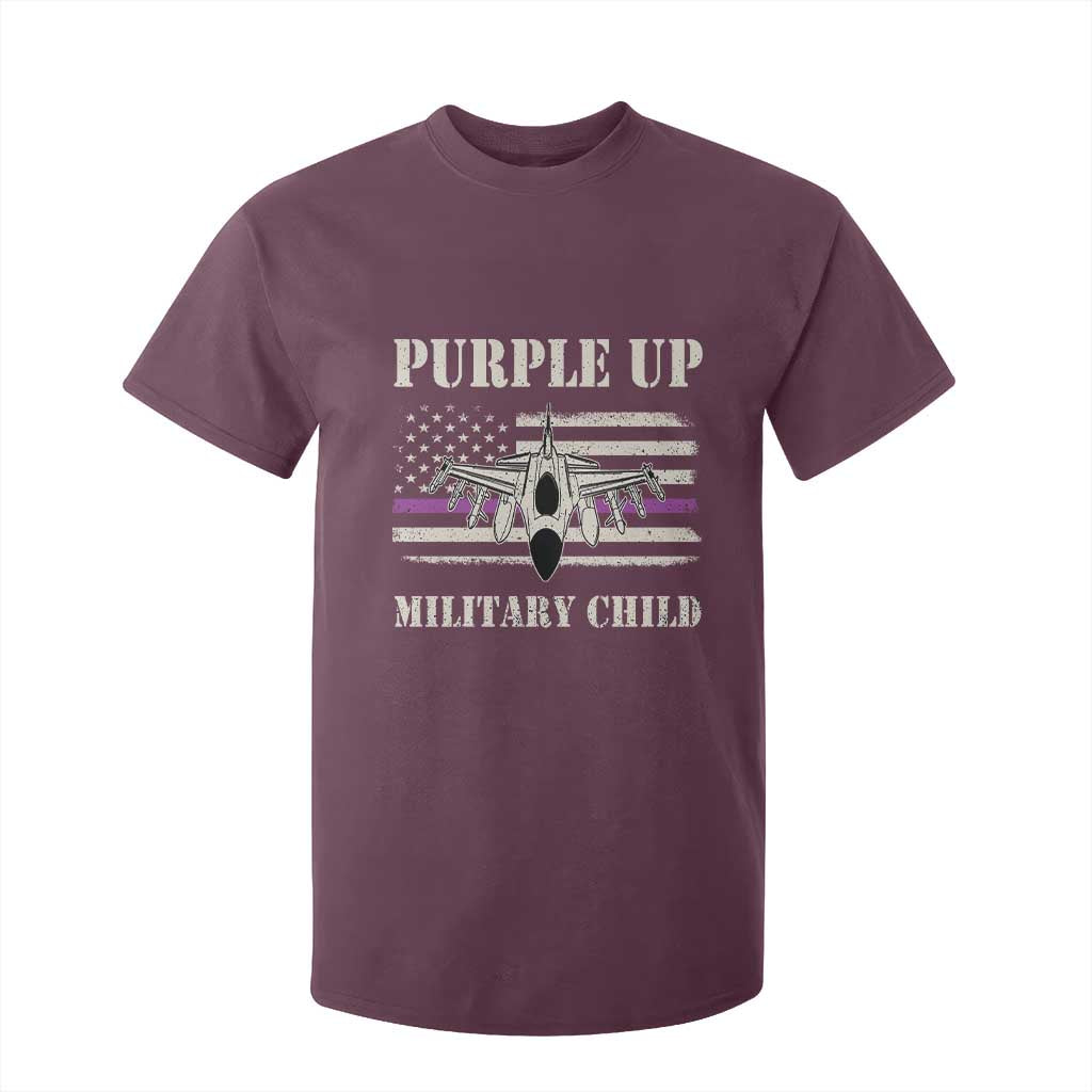 Purple Up For Military Kids T Shirt For Kid Month of Military Child Kids Air Force US Flag TS02 Maroon Print Your Wear