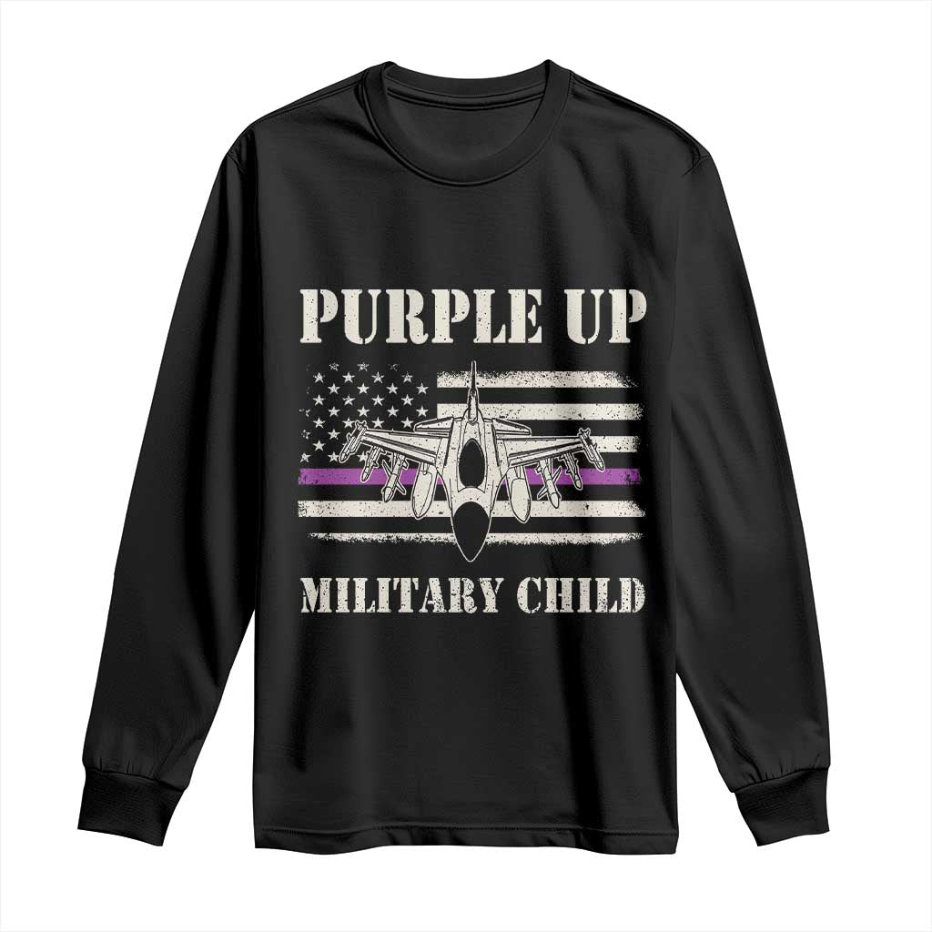 Purple Up For Military Kids Long Sleeve Shirt Month of Military Child Kids Air Force US Flag TS02 Black Print Your Wear