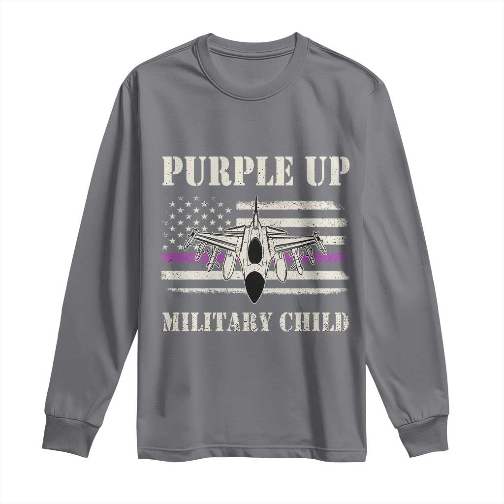 Purple Up For Military Kids Long Sleeve Shirt Month of Military Child Kids Air Force US Flag TS02 Charcoal Print Your Wear
