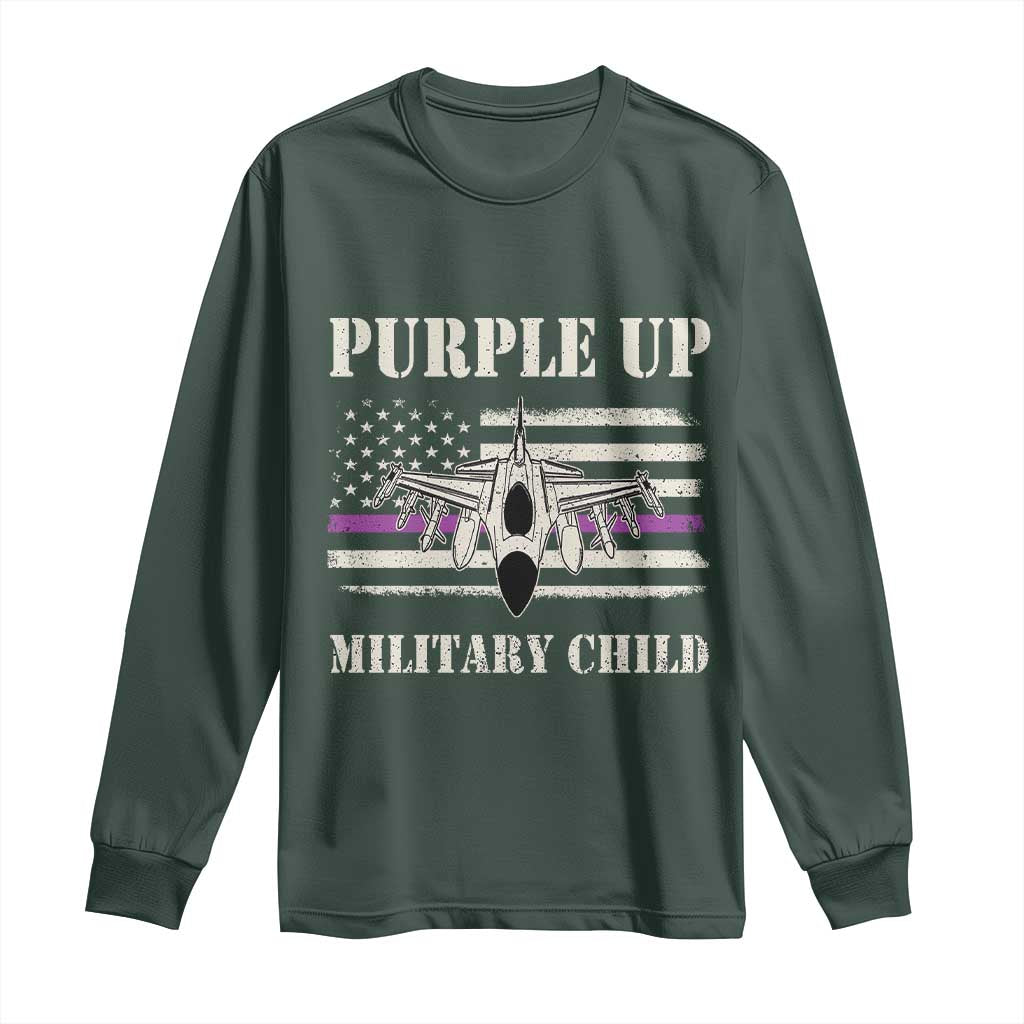 Purple Up For Military Kids Long Sleeve Shirt Month of Military Child Kids Air Force US Flag TS02 Dark Forest Green Print Your Wear