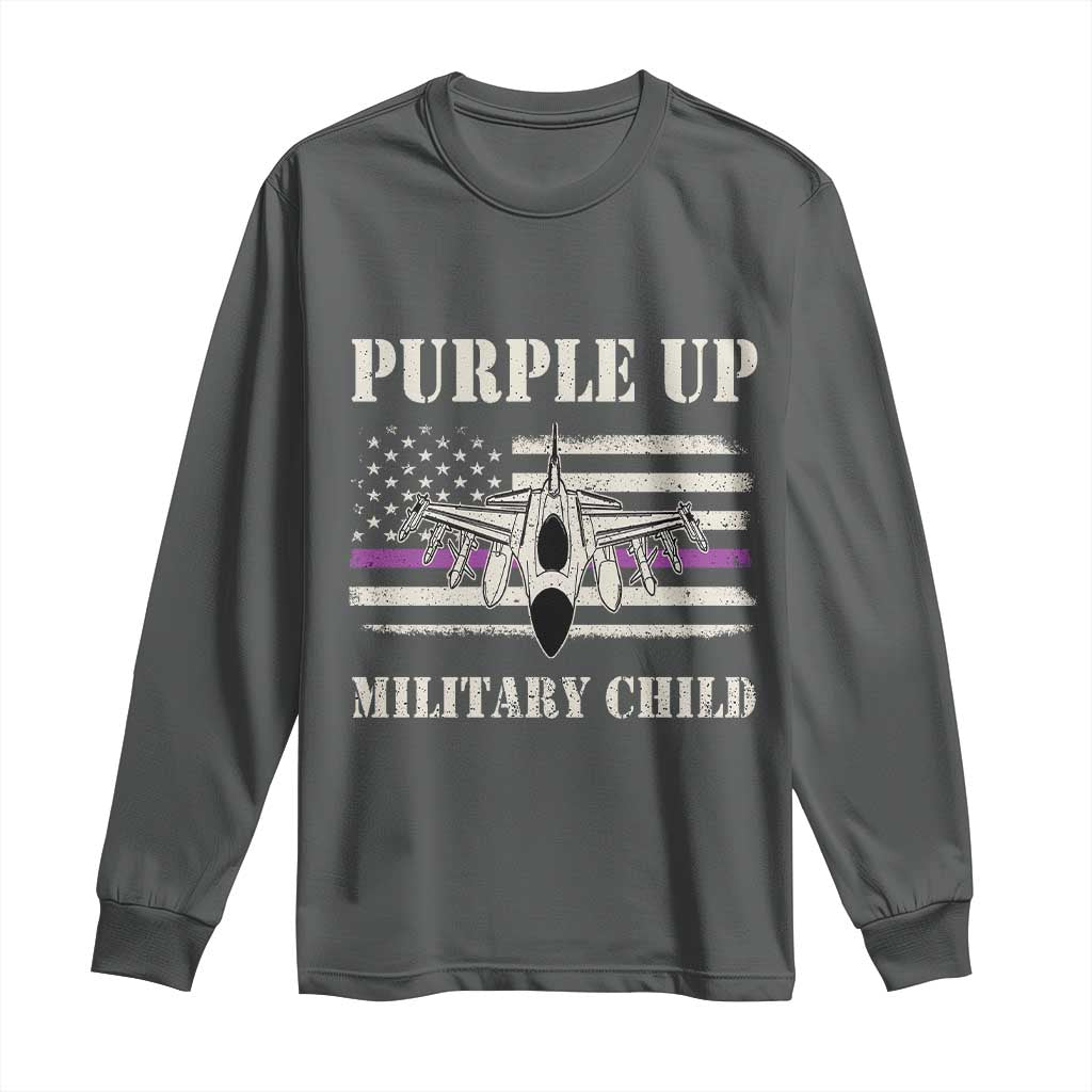 Purple Up For Military Kids Long Sleeve Shirt Month of Military Child Kids Air Force US Flag TS02 S Dark Heather Print Your Wear