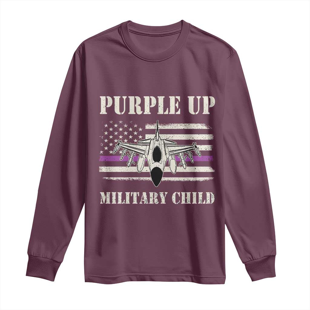 Purple Up For Military Kids Long Sleeve Shirt Month of Military Child Kids Air Force US Flag TS02 Maroon Print Your Wear