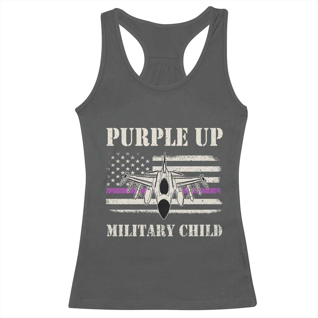 Purple Up For Military Kids Racerback Tank Top Month of Military Child Kids Air Force US Flag TS02 Dark Heather Print Your Wear