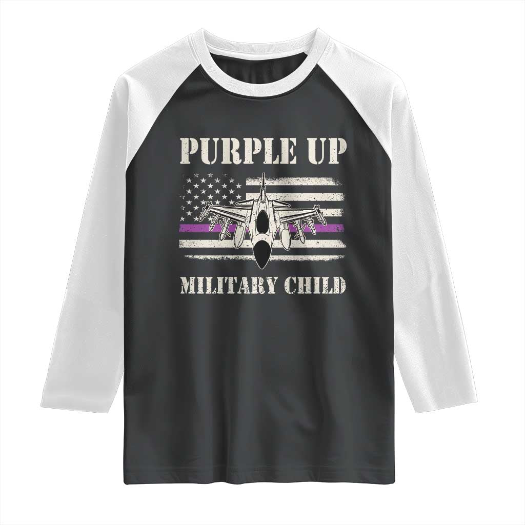Purple Up For Military Kids Raglan Shirt Month of Military Child Kids Air Force US Flag TS02 Black White Print Your Wear