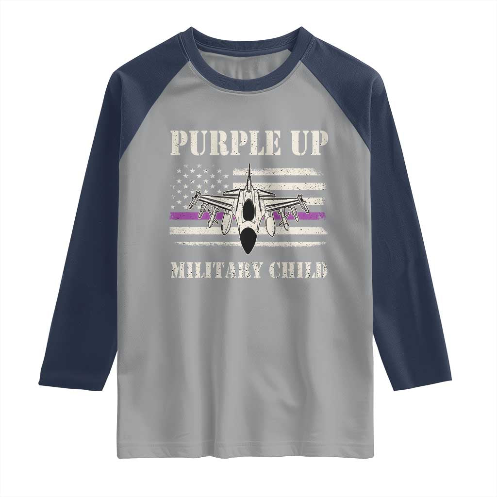 Purple Up For Military Kids Raglan Shirt Month of Military Child Kids Air Force US Flag TS02 Sport Gray Navy Print Your Wear