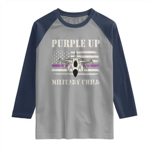 Purple Up For Military Kids Raglan Shirt Month of Military Child Kids Air Force US Flag TS02 Sport Gray Navy Print Your Wear