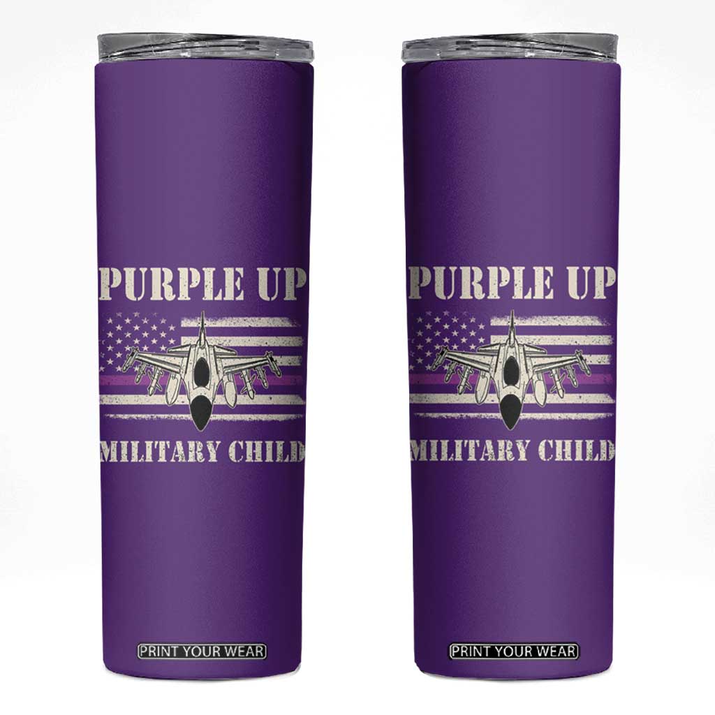 Purple Up For Military Kids Skinny Tumbler Month of Military Child Kids Air Force US Flag TS02 Purple Print Your Wear