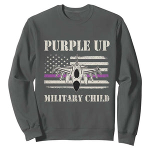 Purple Up For Military Kids Sweatshirt Month of Military Child Kids Air Force US Flag TS02 Dark Heather Print Your Wear