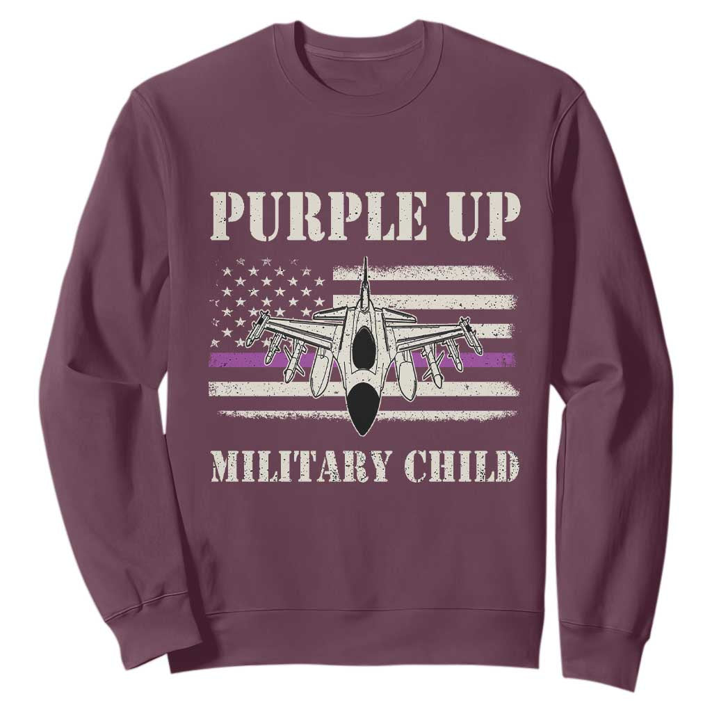 Purple Up For Military Kids Sweatshirt Month of Military Child Kids Air Force US Flag TS02 Maroon Print Your Wear