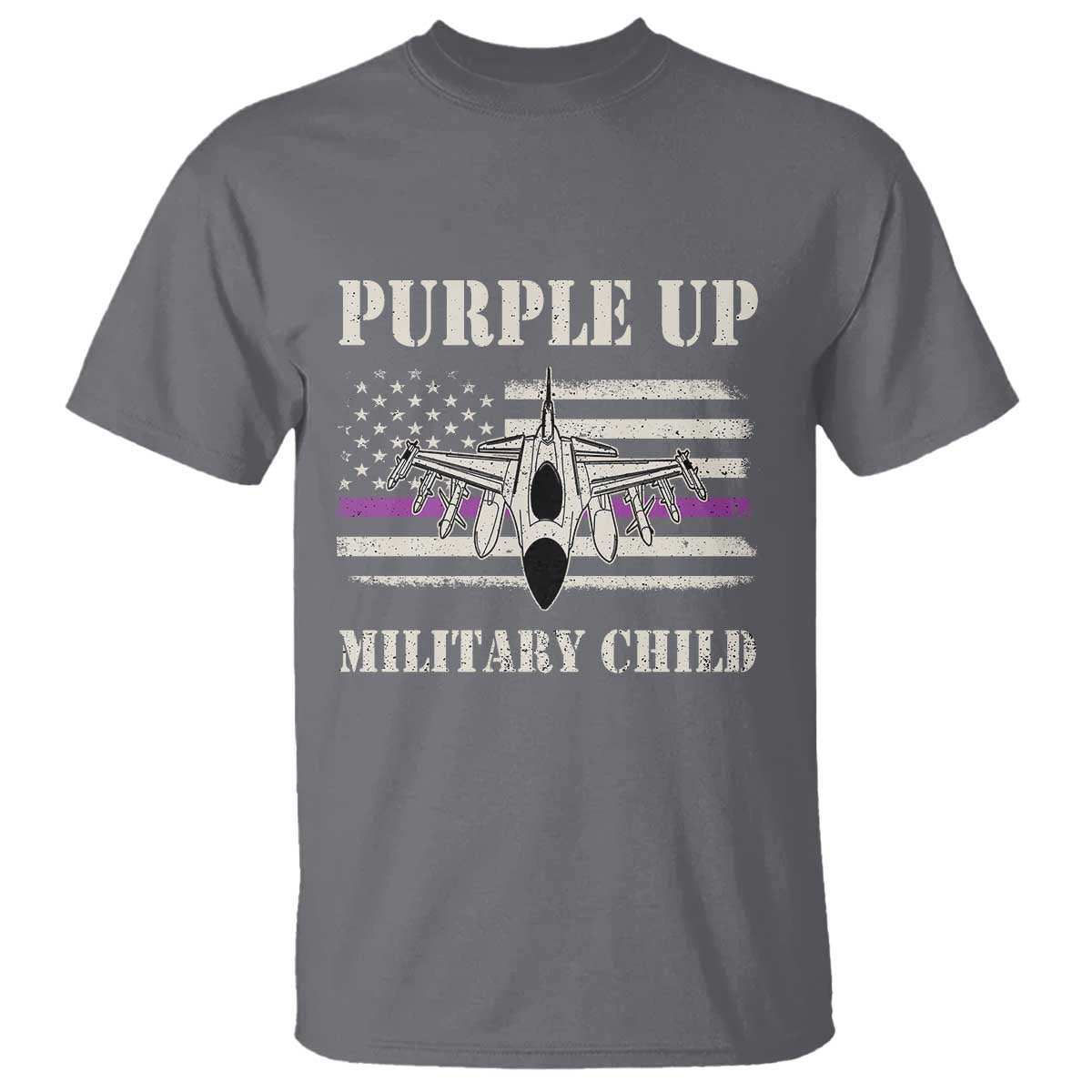 Purple Up For Military Kids T Shirt Month of Military Child Kids Air Force US Flag TS02 Charcoal Print Your Wear