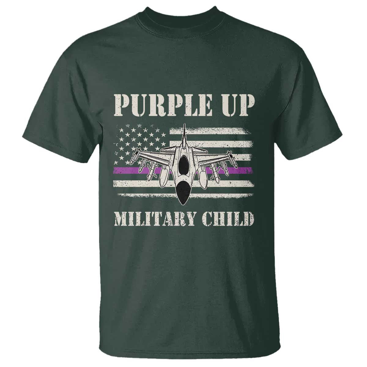 Purple Up For Military Kids T Shirt Month of Military Child Kids Air Force US Flag TS02 Dark Forest Green Print Your Wear