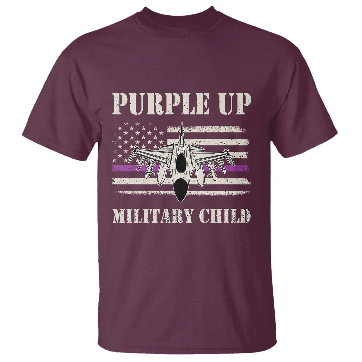 Purple Up For Military Kids T Shirt Month of Military Child Kids Air Force US Flag TS02 Maroon Print Your Wear