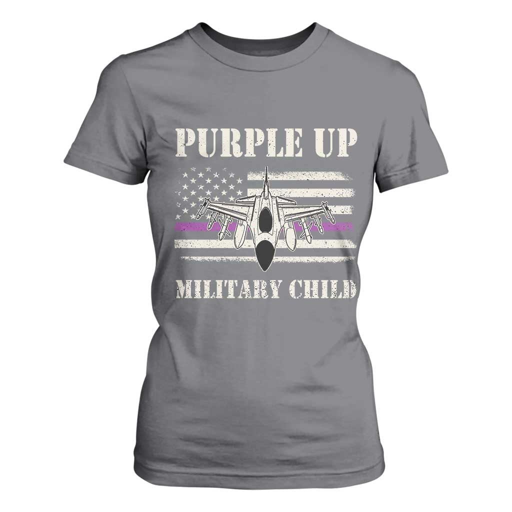 Purple Up For Military Kids T Shirt For Women Month of Military Child Kids Air Force US Flag TS02 Charcoal Print Your Wear