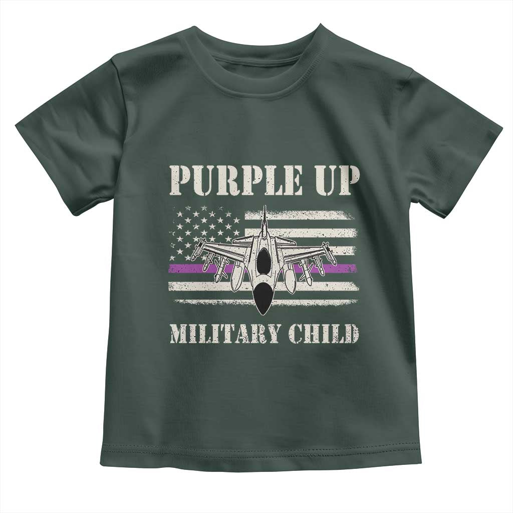 Purple Up For Military Kids Toddler T Shirt Month of Military Child Kids Air Force US Flag TS02 Dark Forest Green Print Your Wear